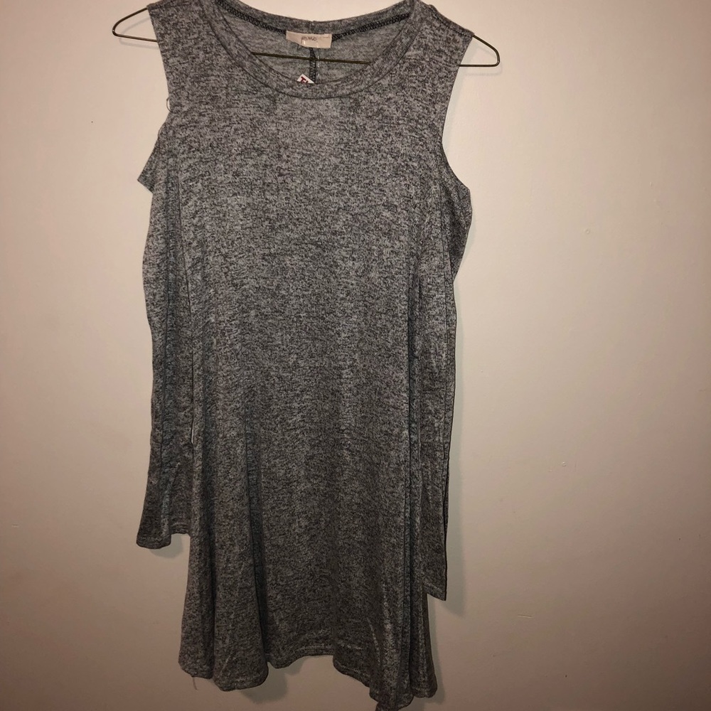 Grey flowy dress.